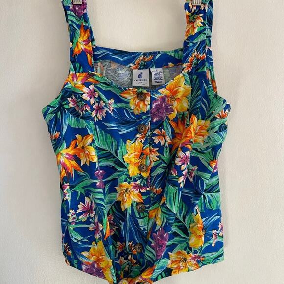 Carribean Joe tropical crop top tank top top bottom medium blue - Picture 1 of 6